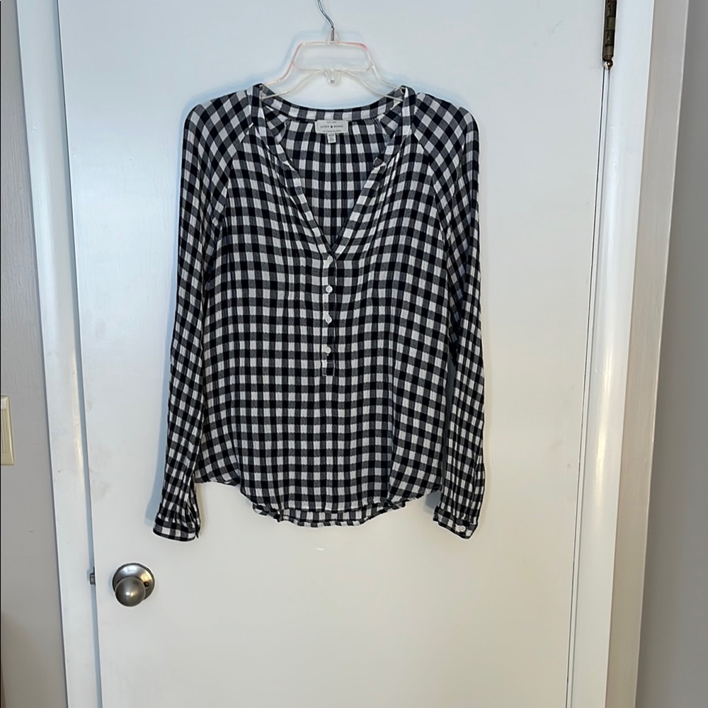 Lucky Brand Black and White Checkered Women's Top M